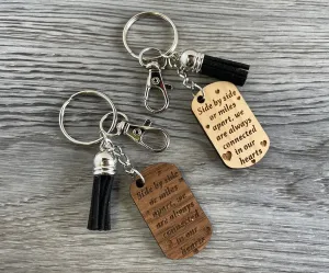 Miles Apart Wood Keychain