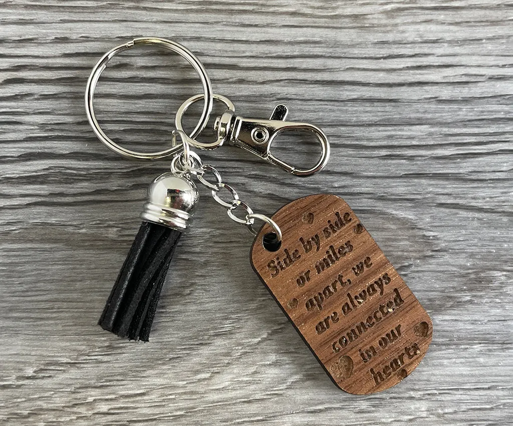 Miles Apart Wood Keychain