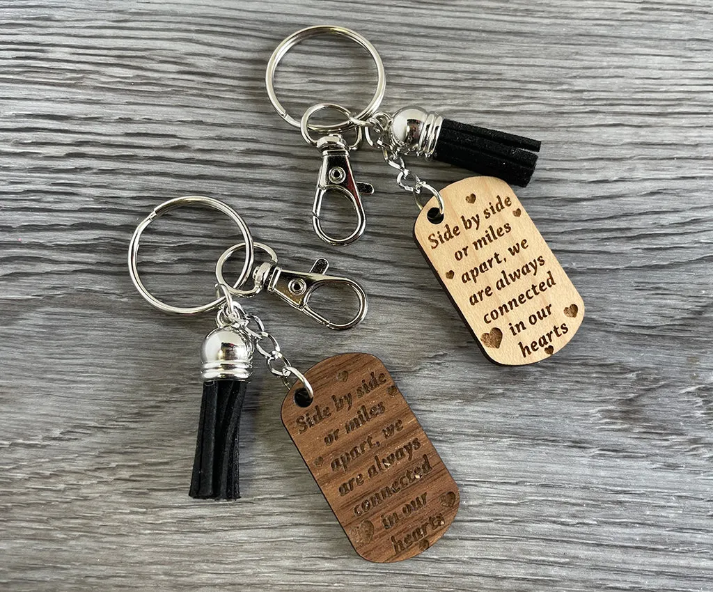 Miles Apart Wood Keychain