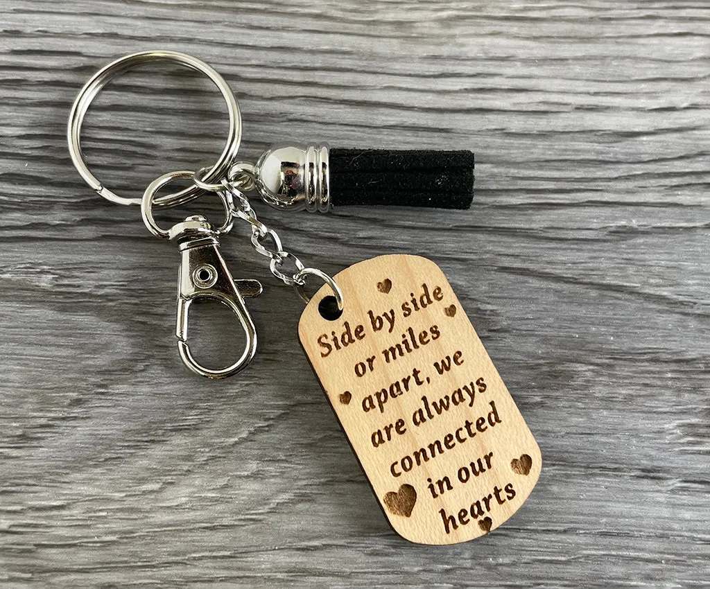 Miles Apart Wood Keychain