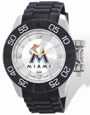 MLB Mens Miami Marlins Beast Watch - Color Logo Dial - Rubber Strap