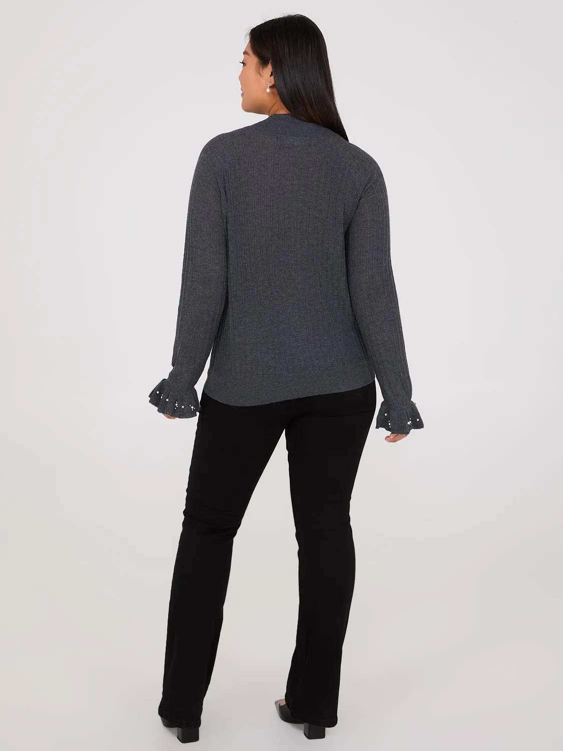 Mock Neck Sweater With Pearl Details