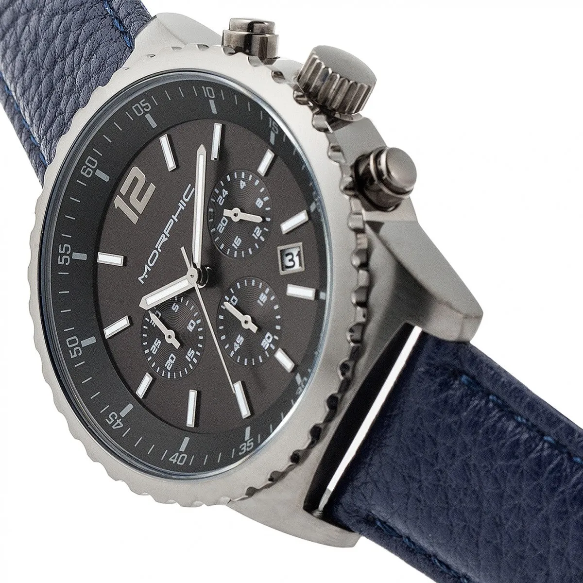 Morphic M67 Series Chronograph Leather-Band Watch w/Date - Gunmetal/Blue