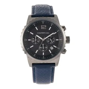 Morphic M67 Series Chronograph Leather-Band Watch w/Date - Gunmetal/Blue