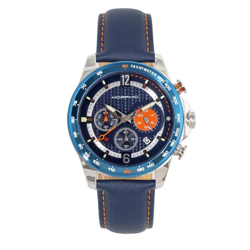Morphic M88 Series Chronograph Leather-Band Watch w/Date
