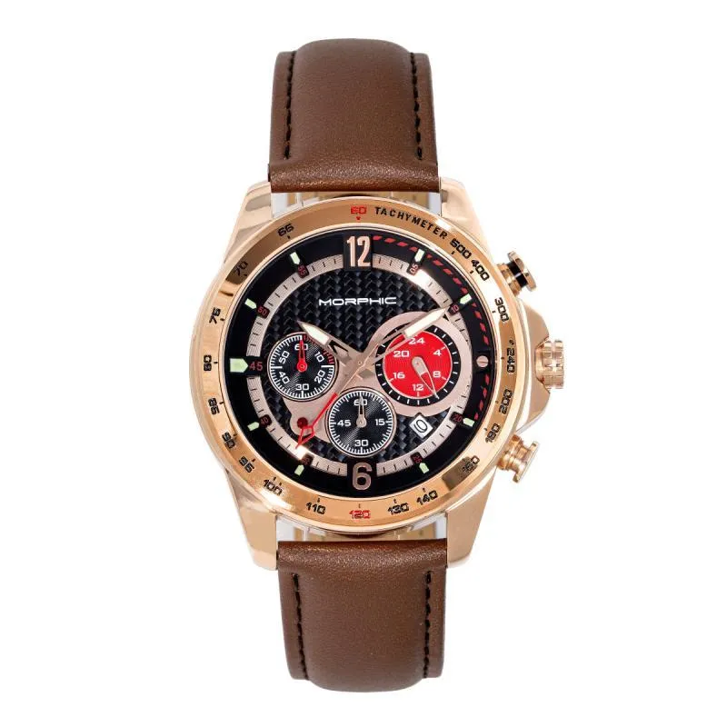 Morphic M88 Series Chronograph Leather-Band Watch w/Date