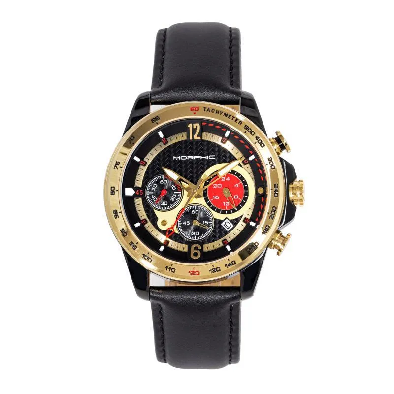Morphic M88 Series Chronograph Leather-Band Watch w/Date