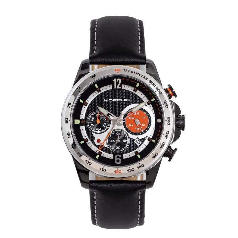 Morphic M88 Series Chronograph Leather-Band Watch w/Date