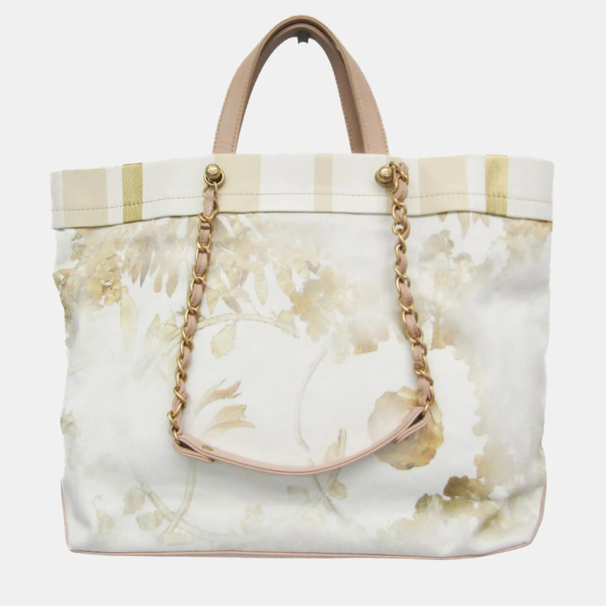 Multicolor Canvas and Leather Floral Shopping Tote Bag