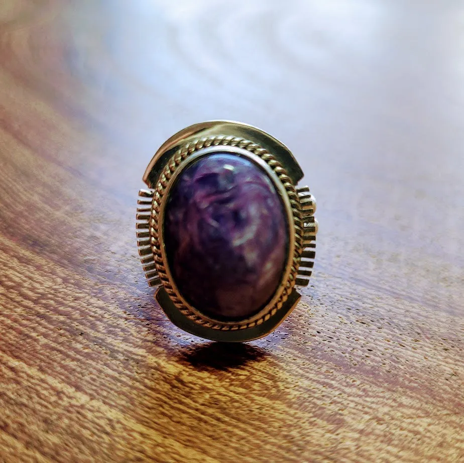 Native American Oval Purple Charoite and Sterling Silver Ring  GJ-RNG-1004