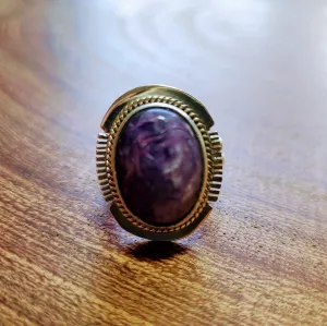 Native American Oval Purple Charoite and Sterling Silver Ring  GJ-RNG-1004