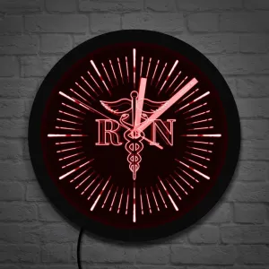 Nurse Luminous Caduceus Logo Wall Clock RN Nursing and Medical Neon Sign Wall Clock Vintage Design Illuminated Watch