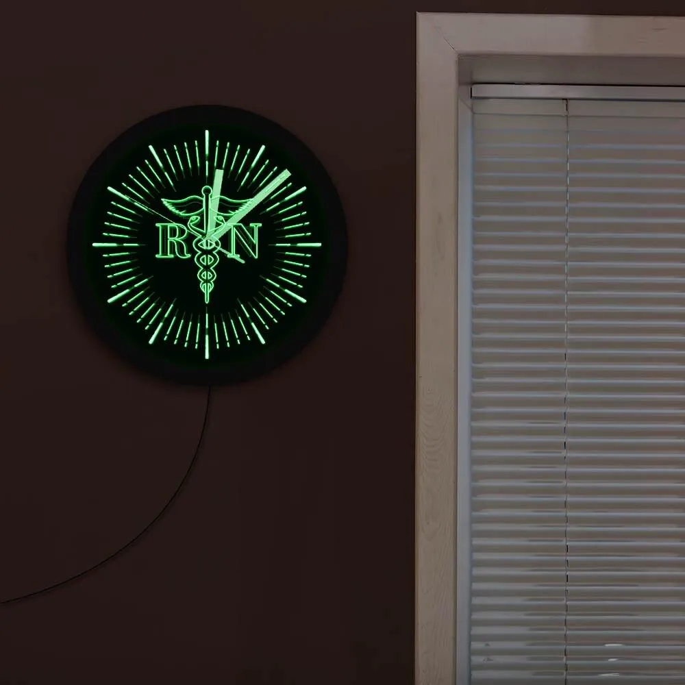 Nurse Luminous Caduceus Logo Wall Clock RN Nursing and Medical Neon Sign Wall Clock Vintage Design Illuminated Watch