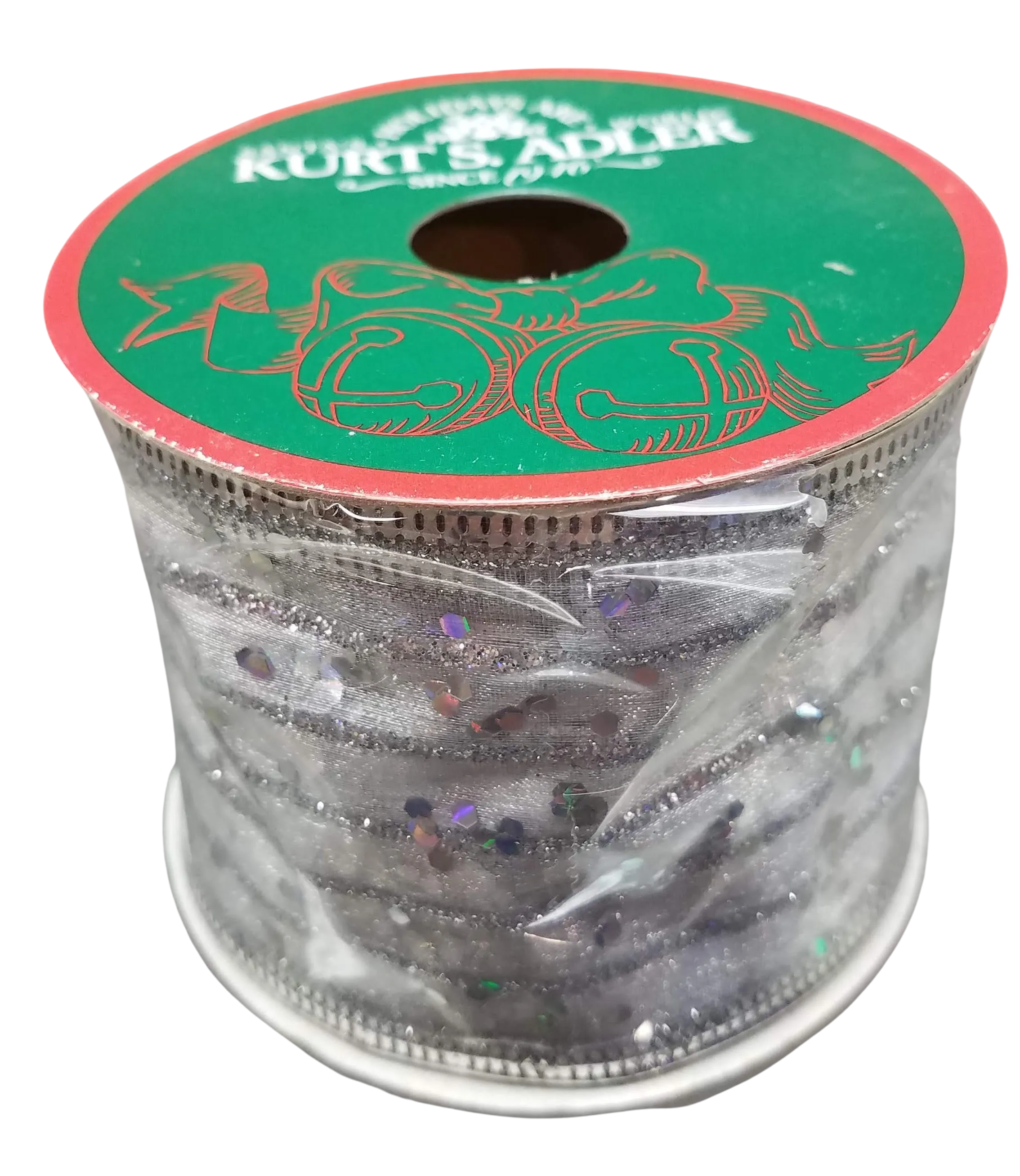 Nylon silver ribbon with  glitter & sriped design 30ft x 2.5"