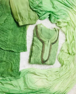 Ombre Green Georgette Chikankari Suit with Beautiful Handwork Embroidery Latest Online