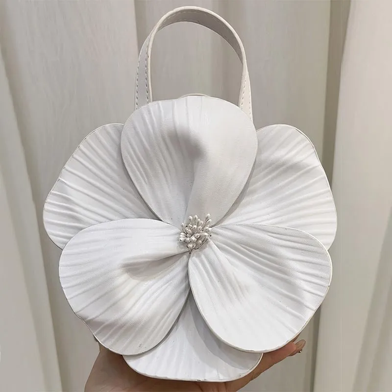Petal Flower Handbag For Party Solid Color Evening Bag