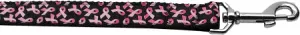 Pink Ribbons On Black Nylon Dog Leash 3-8 Inch Wide 4ft Long