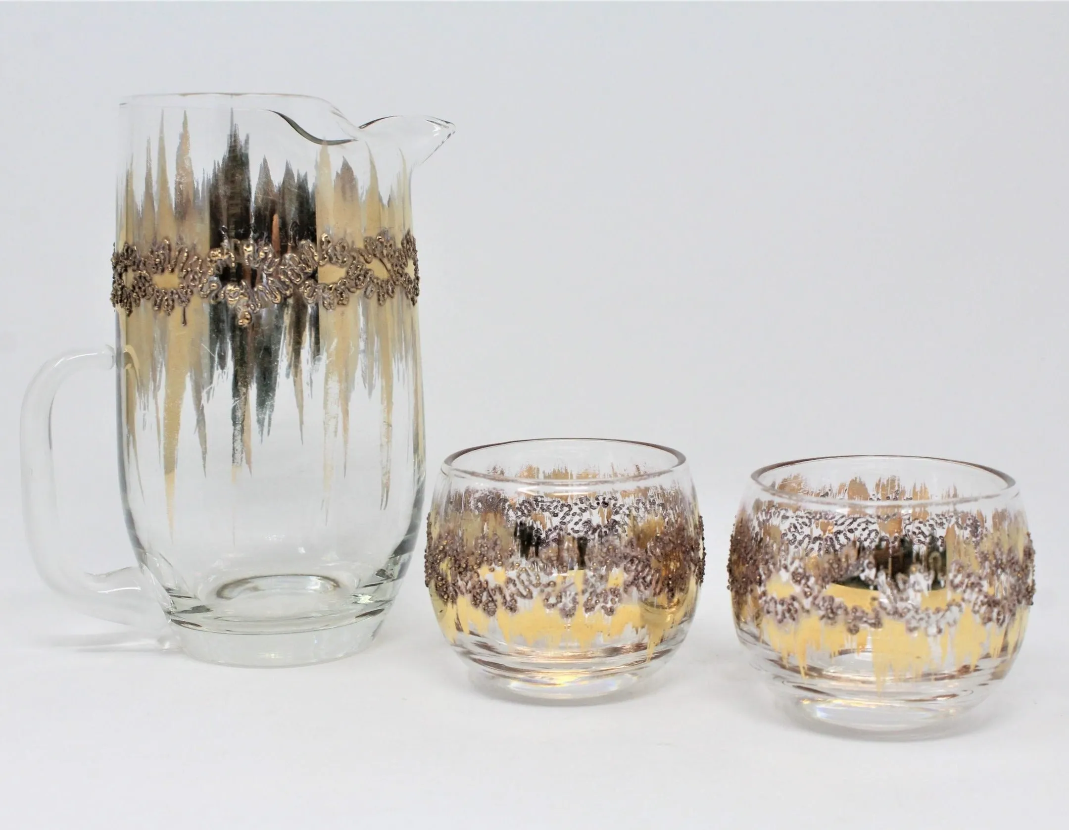 Pitcher & Glasses, Dorothy Thorpe, Atomic Splash Gold, MCM, Vintage