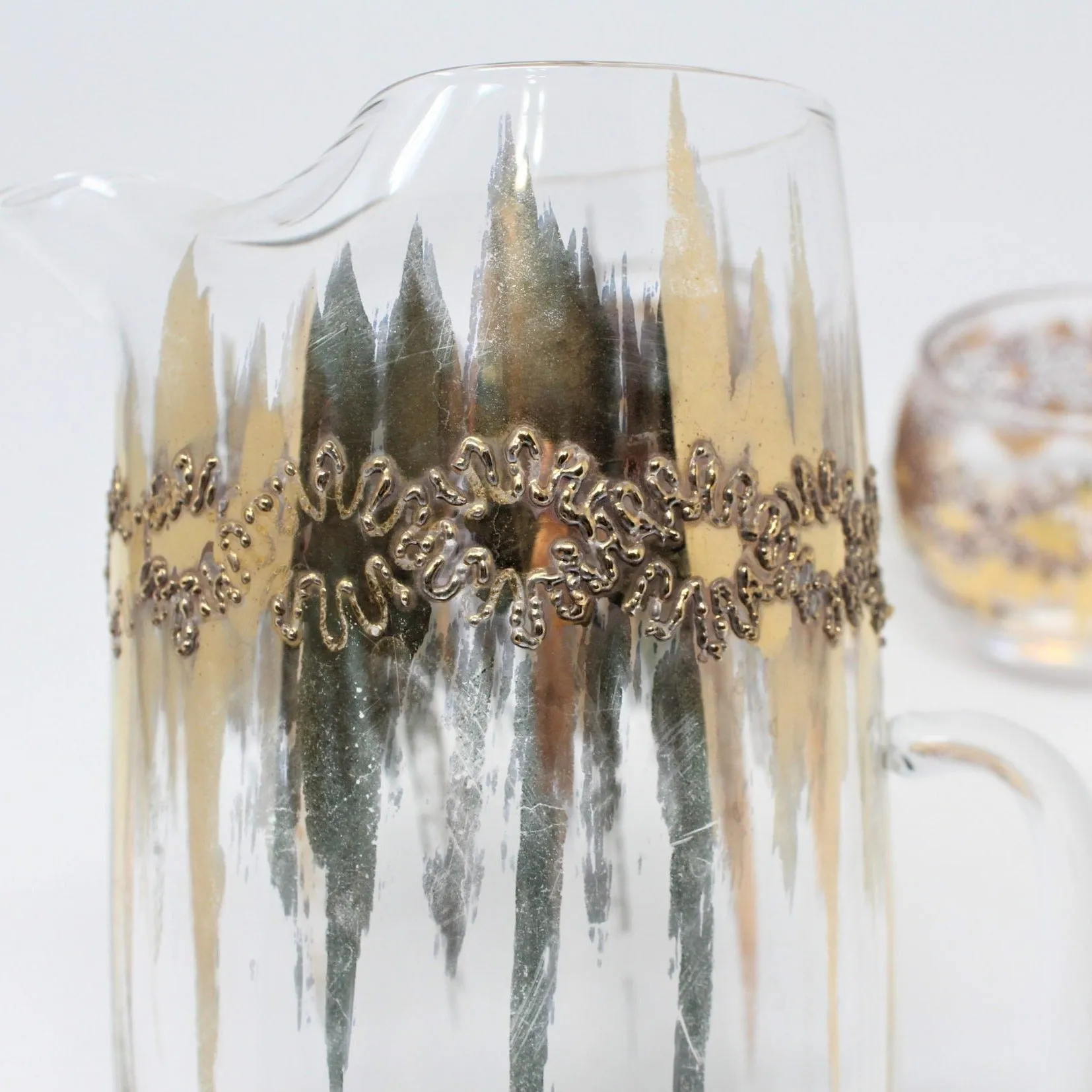 Pitcher & Glasses, Dorothy Thorpe, Atomic Splash Gold, MCM, Vintage