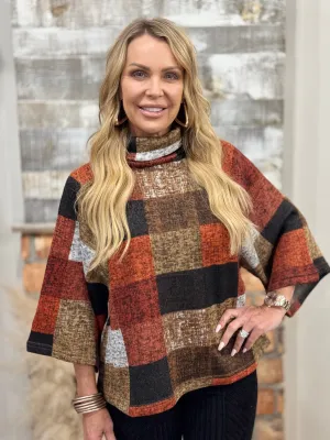 Plaid Cowl Neck Pullover Top