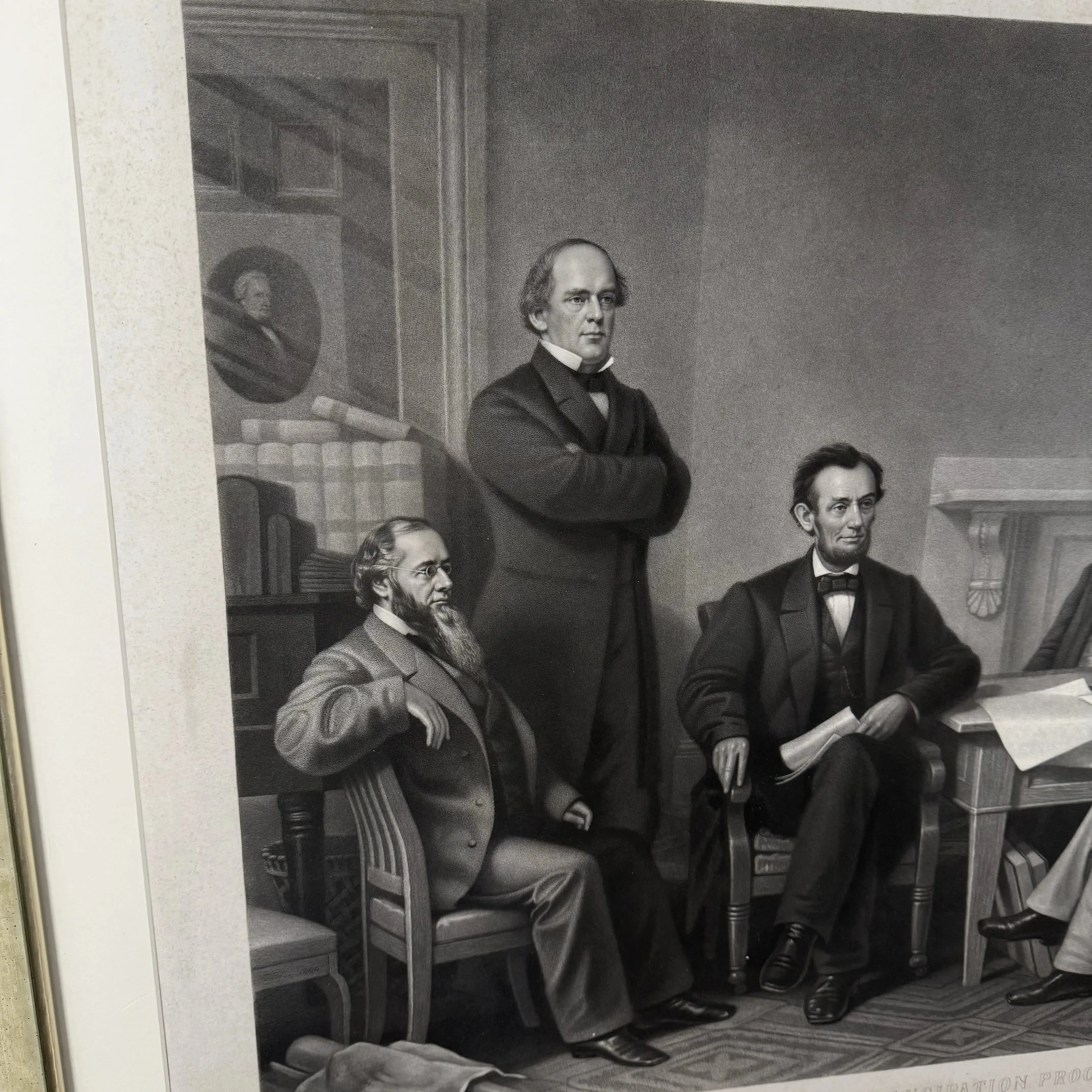 "First Reading of the Emancipation Proclamation of President Lincoln" Engraving — Matted and framed