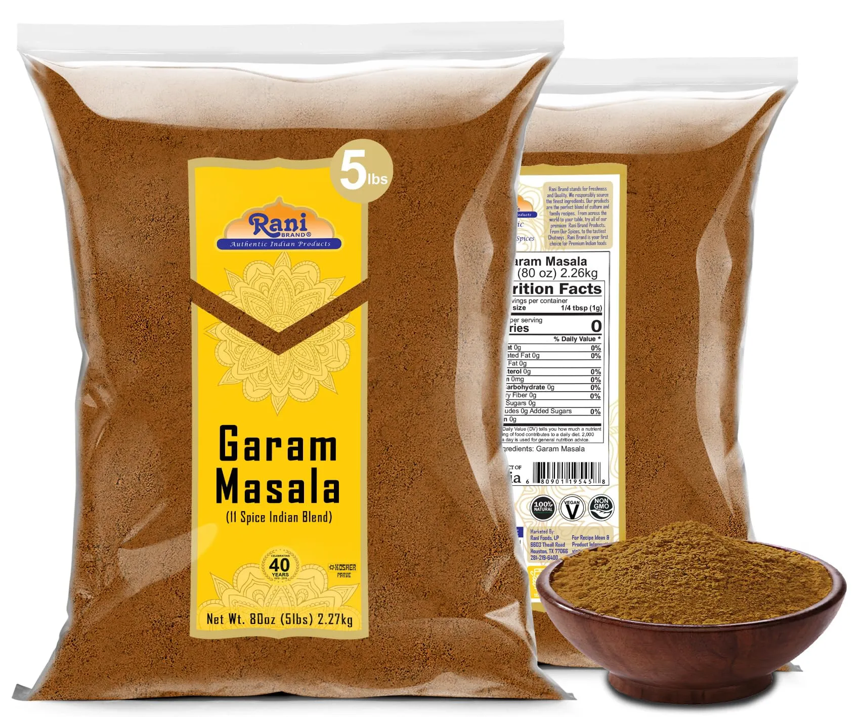 Rani Garam Masala Indian 11-Spice Blend 5lbs (80oz) 2.27kg Bulk ~ All Natural, Salt-Free | Vegan | No Colors | Gluten Friendly | NON-GMO | Kosher