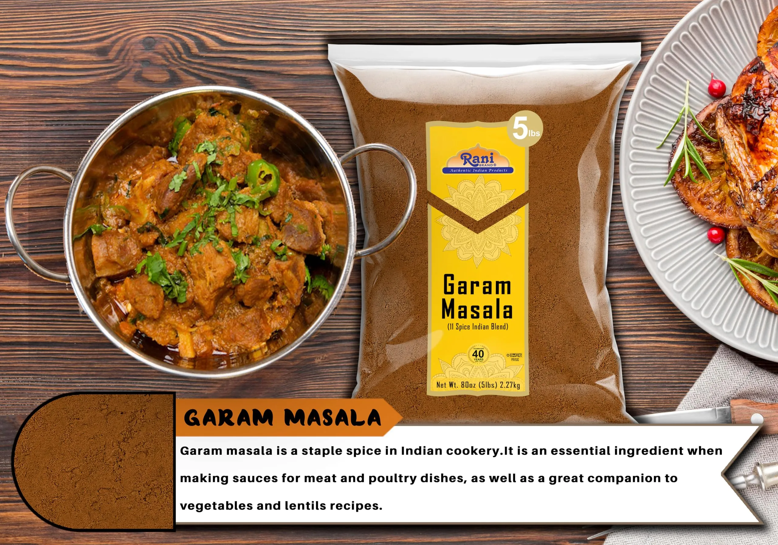 Rani Garam Masala Indian 11-Spice Blend 5lbs (80oz) 2.27kg Bulk ~ All Natural, Salt-Free | Vegan | No Colors | Gluten Friendly | NON-GMO | Kosher