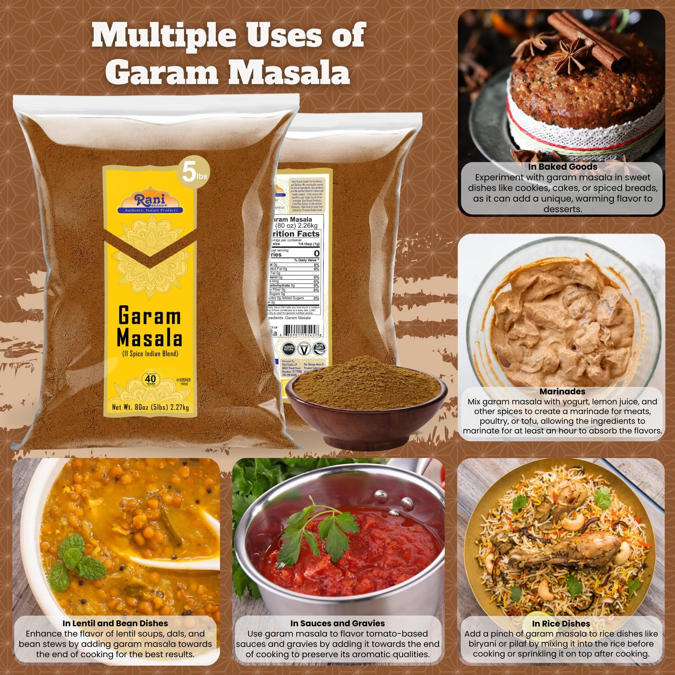 Rani Garam Masala Indian 11-Spice Blend 5lbs (80oz) 2.27kg Bulk ~ All Natural, Salt-Free | Vegan | No Colors | Gluten Friendly | NON-GMO | Kosher