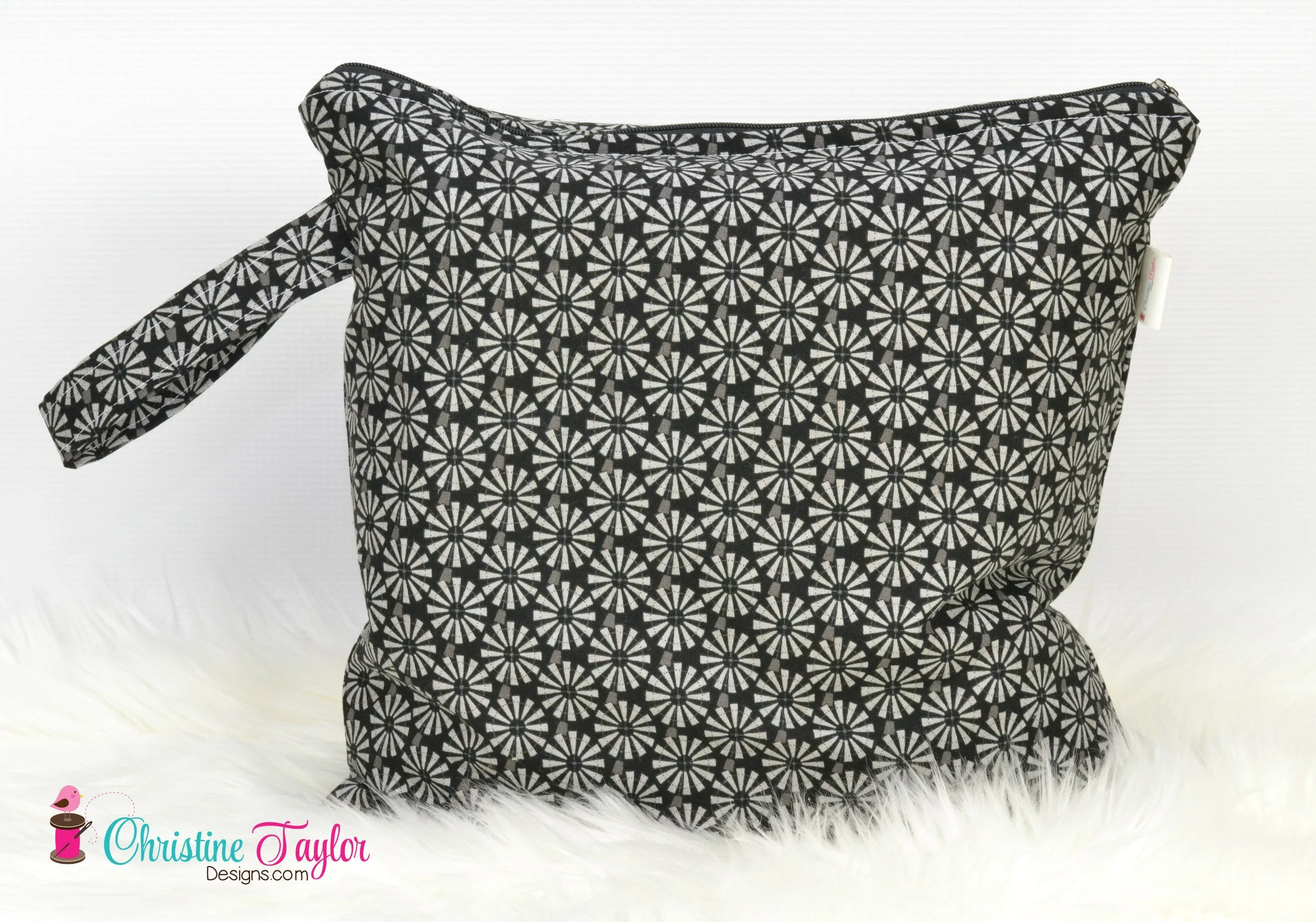 Ready Made MEDIUM SIZE Wet Bag - Black circles