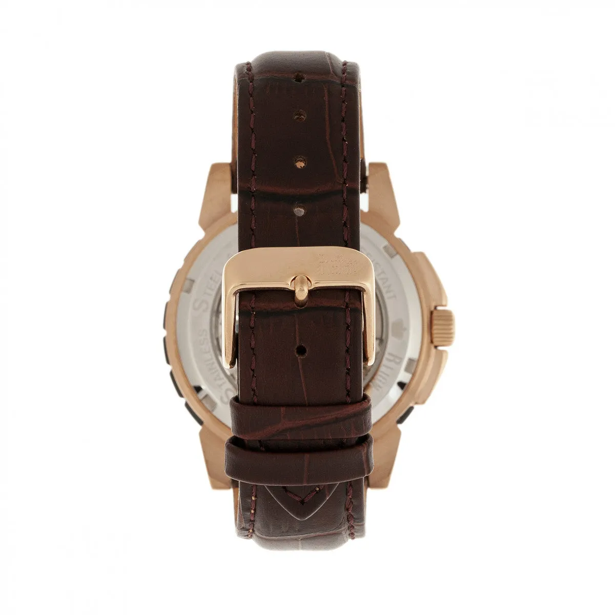 Reign Philippe Automatic Skeleton Leather-Band Watch - Rose Gold/Black
