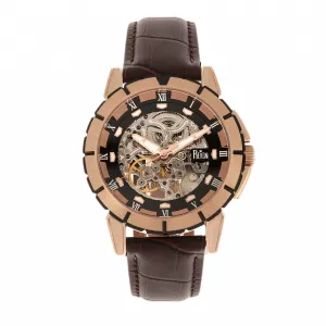 Reign Philippe Automatic Skeleton Leather-Band Watch - Rose Gold/Black