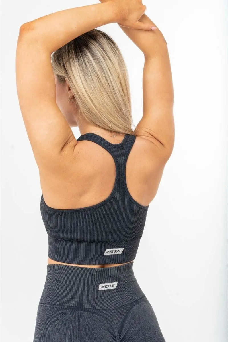 Ribbed Sports Bra - Charcoal