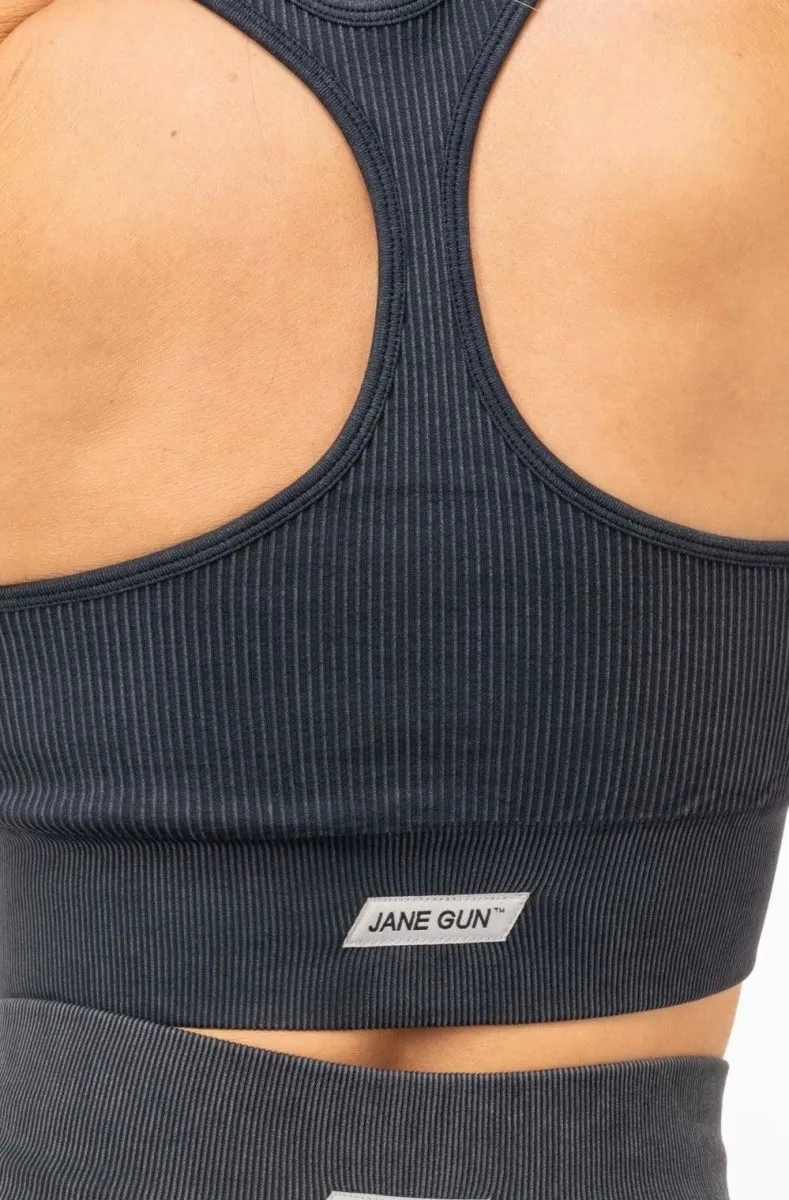 Ribbed Sports Bra - Charcoal