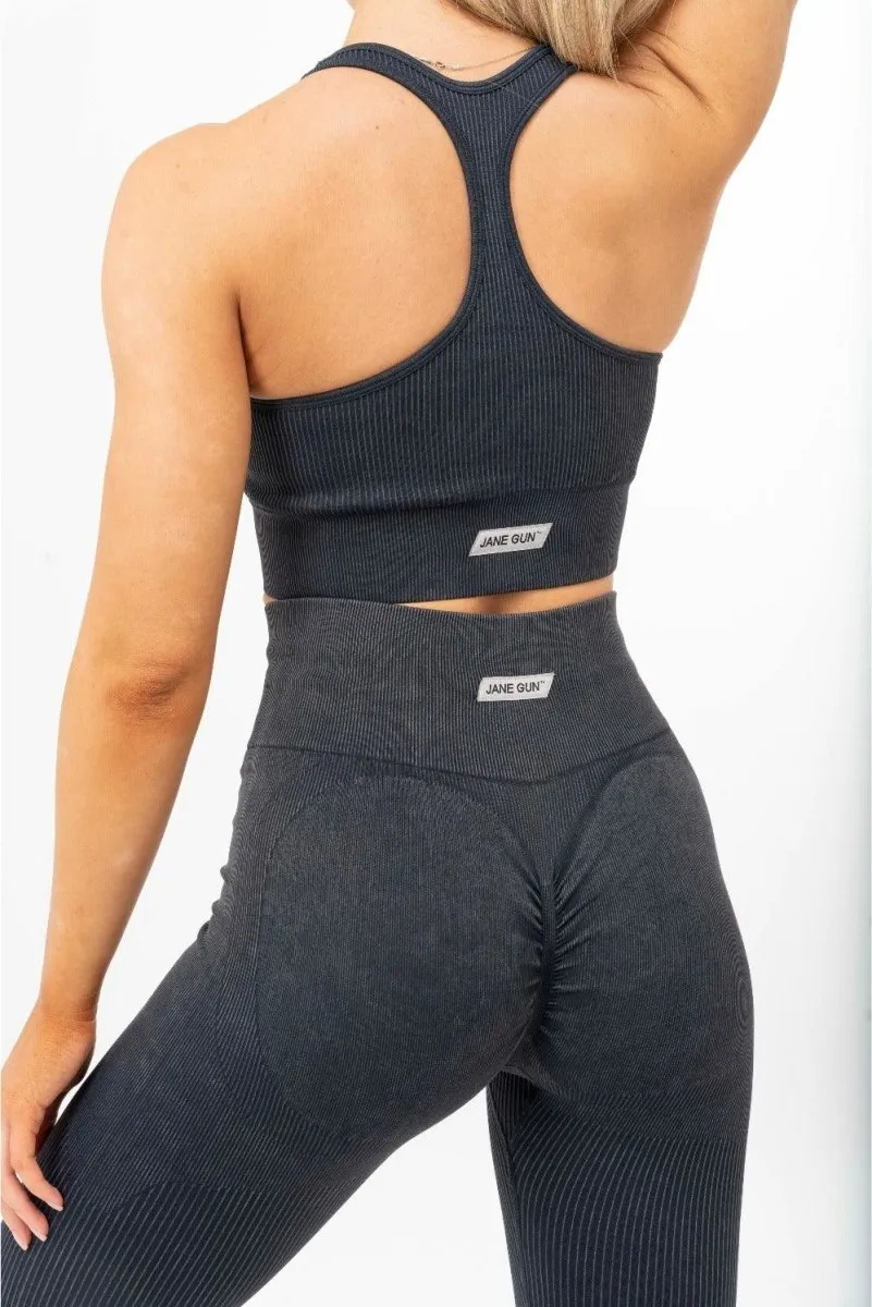 Ribbed Sports Bra - Charcoal
