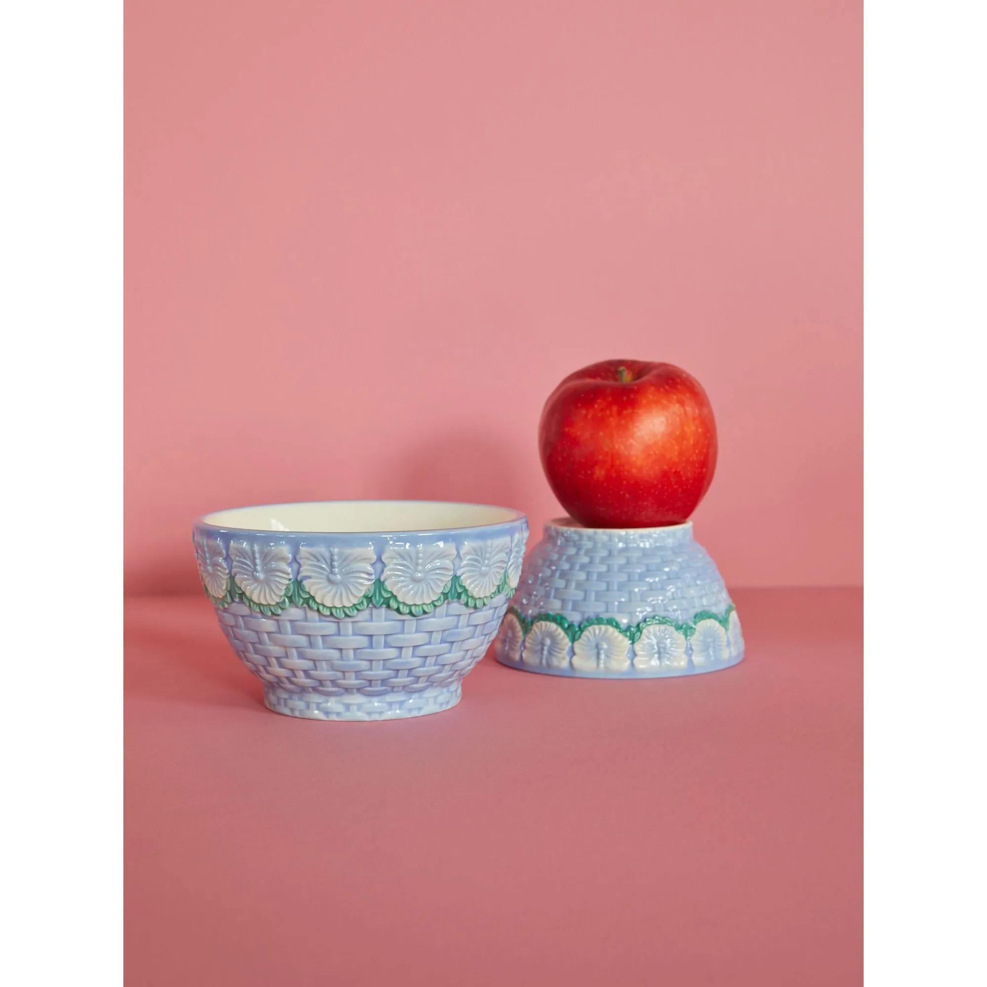 Rice DK Ceramic Bowl with Embossed Flower Design - Blue