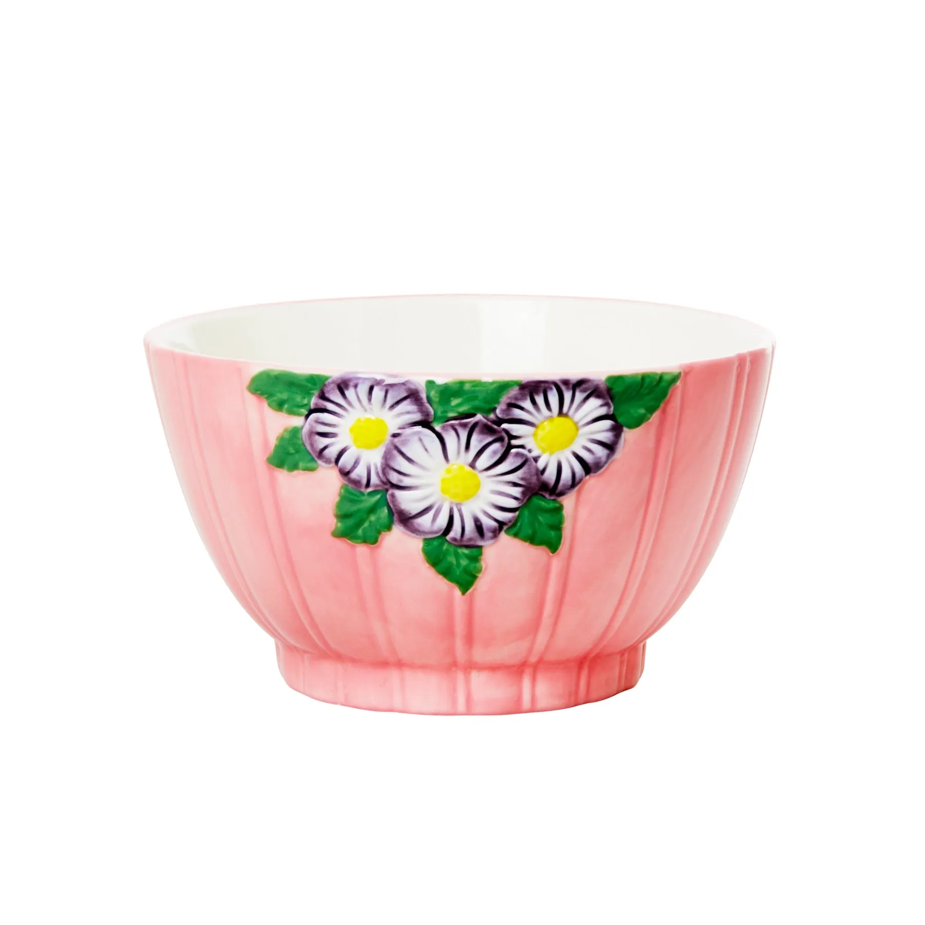 Rice DK Ceramic Bowl with Embossed Flower Design - Pink