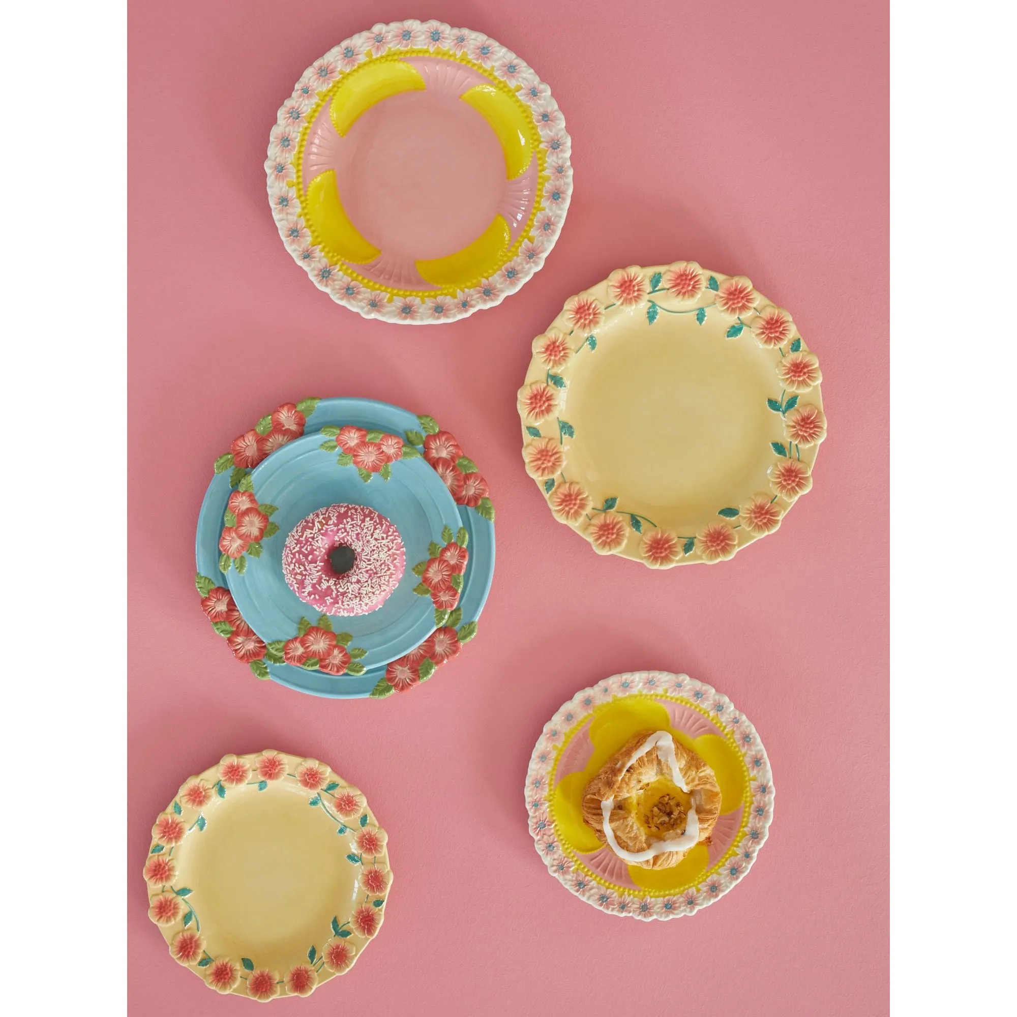 Rice DK Ceramic Dinner Plate with Embossed Flower Design - Yellow