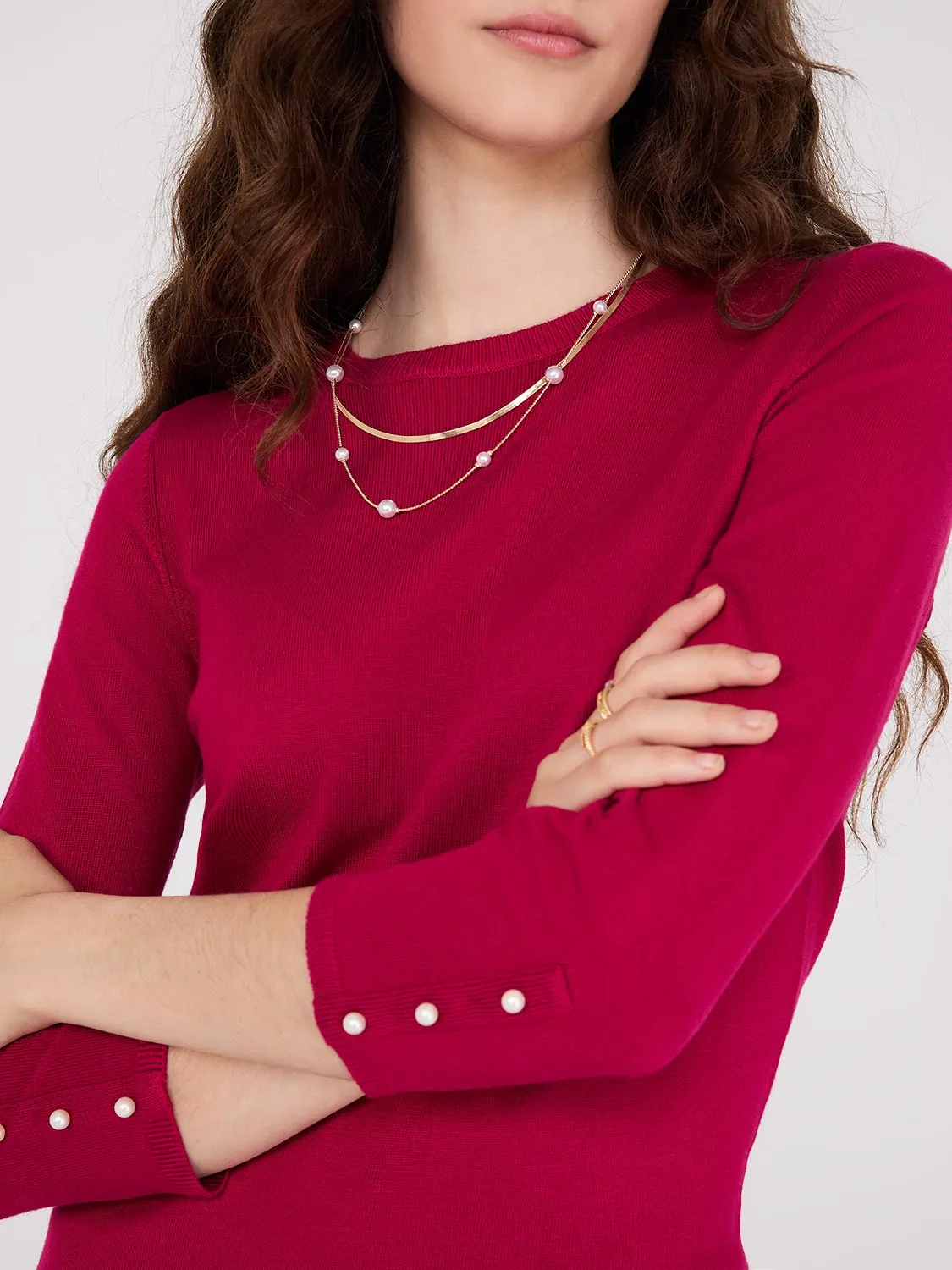 Round Neck Sweater With Button Details