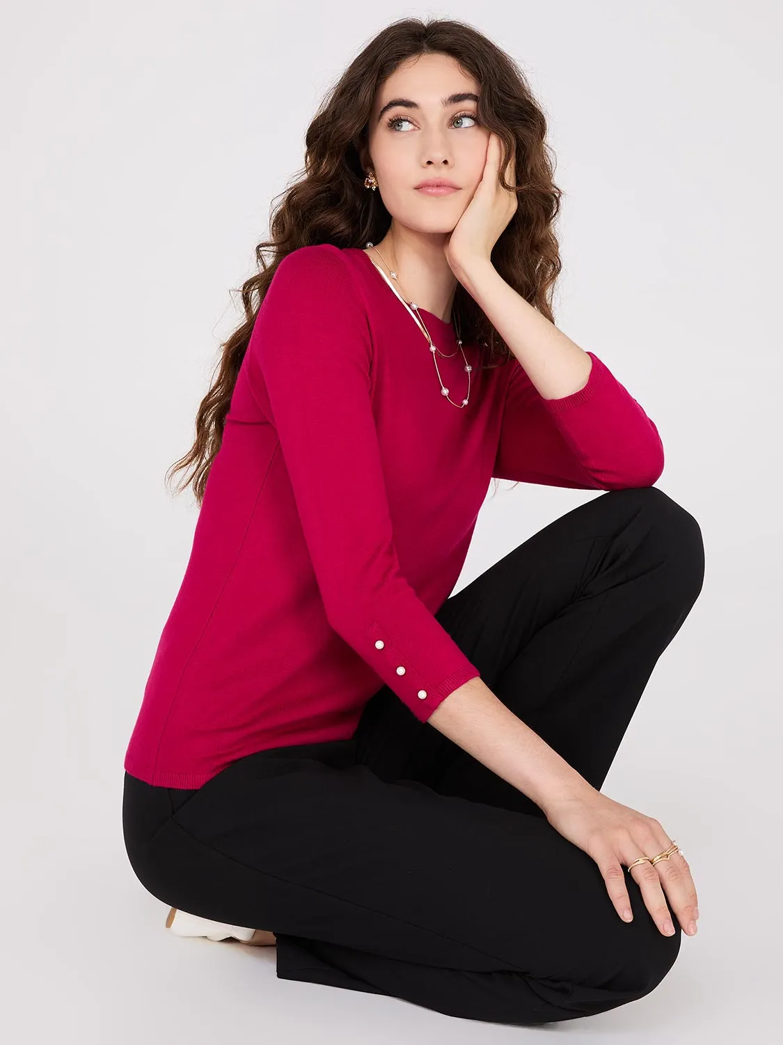 Round Neck Sweater With Button Details