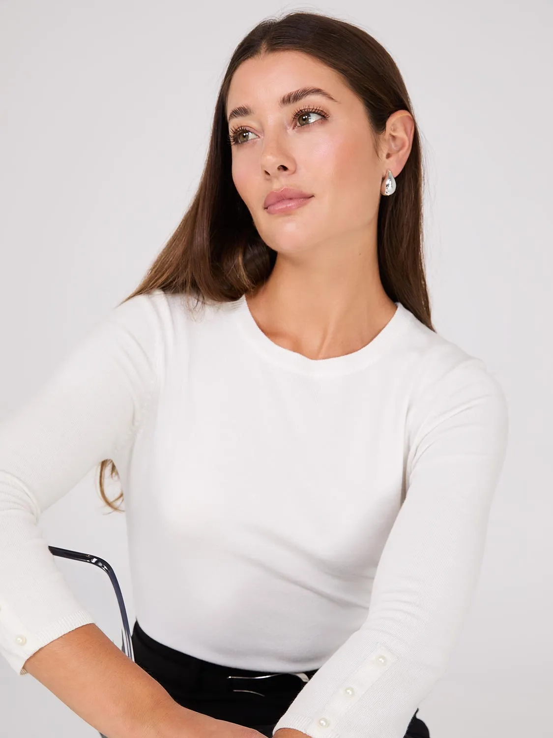 Round Neck Sweater With Button Details