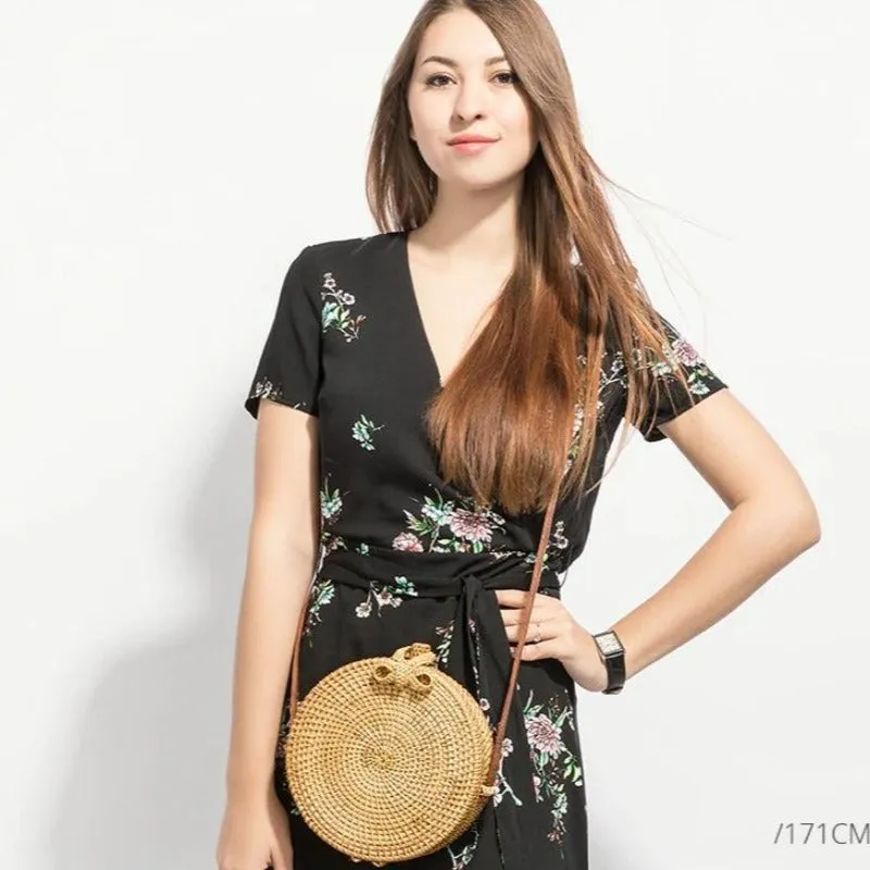 Round Rattan Straw Bag