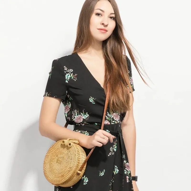 Round Rattan Straw Bag