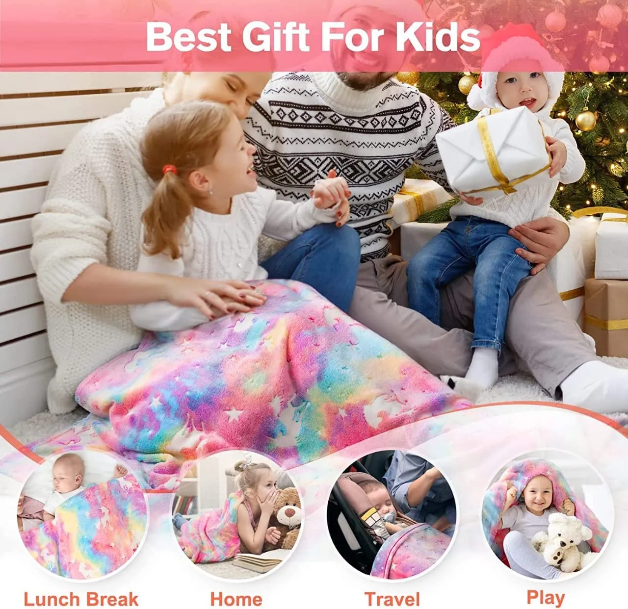 SAMVARDHAN Glow in The Dark Blanket-Gifts for Toddler- Kids-Teen Girls | Bedroom Decor |Travel Lightweight Throw Blankets| Soft Cozy Fluffy Luminous Throw Blanket- 50"x60" (Unicorn)