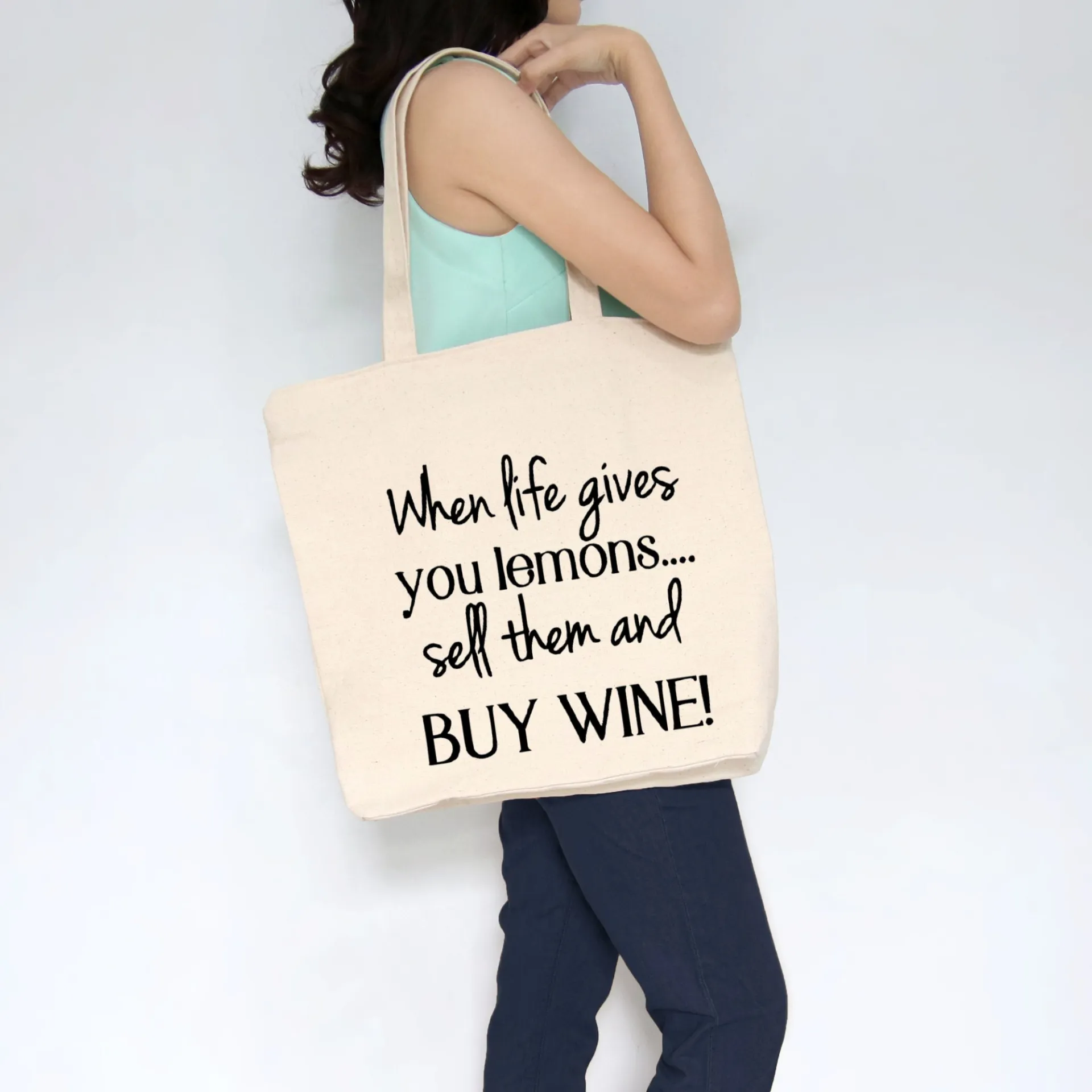 Sarcastic Wine Lovers Heavy Cotton Canvas Tote | Large Funny Tote Bag with Pockets | Reusable Bag for Shopping, Beach, Books, or Overnight