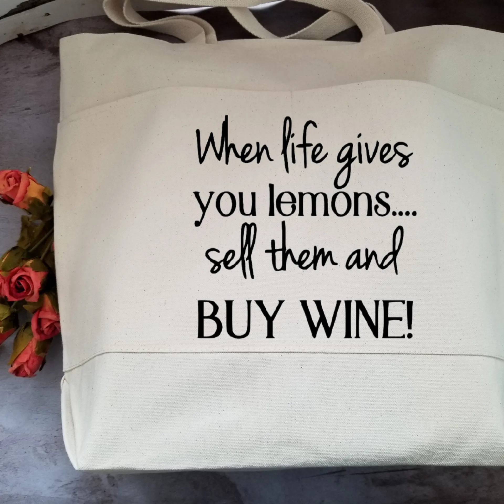 Sarcastic Wine Lovers Heavy Cotton Canvas Tote | Large Funny Tote Bag with Pockets | Reusable Bag for Shopping, Beach, Books, or Overnight