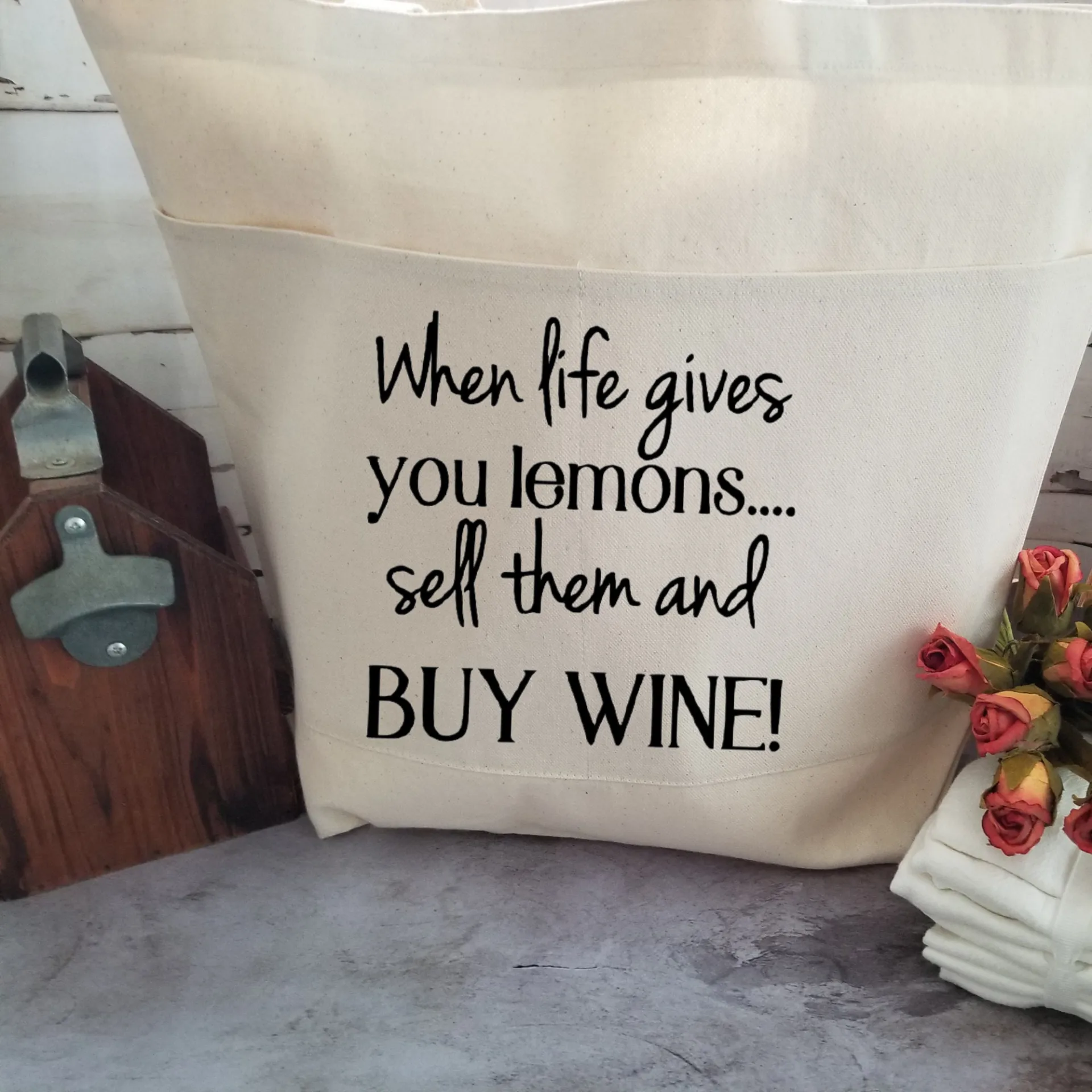 Sarcastic Wine Lovers Heavy Cotton Canvas Tote | Large Funny Tote Bag with Pockets | Reusable Bag for Shopping, Beach, Books, or Overnight