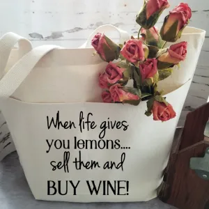 Sarcastic Wine Lovers Heavy Cotton Canvas Tote | Large Funny Tote Bag with Pockets | Reusable Bag for Shopping, Beach, Books, or Overnight