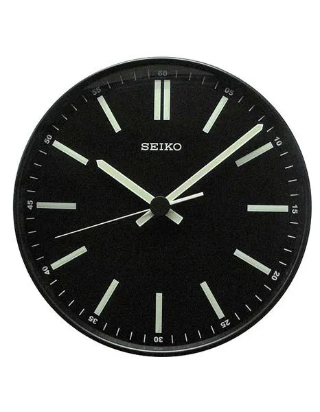 Seiko Wall Clock - Black w/ Luminous Hands and Markers - Quiet Sweep Second Hand