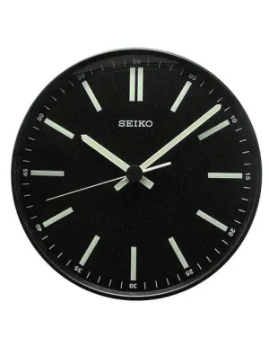 Seiko Wall Clock - Black w/ Luminous Hands and Markers - Quiet Sweep Second Hand