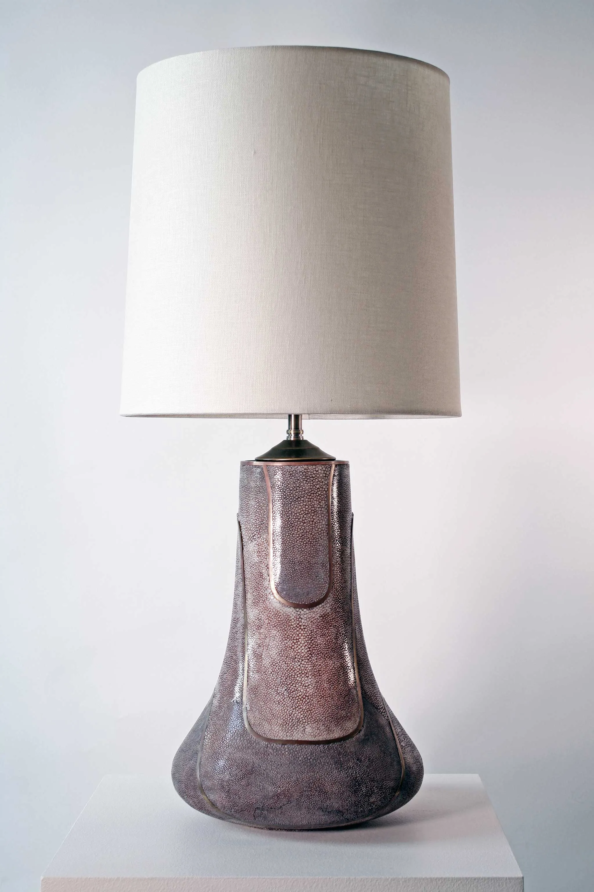 Shagreen Table Lamp, Light Mauve & Bronze, C. 20th Century